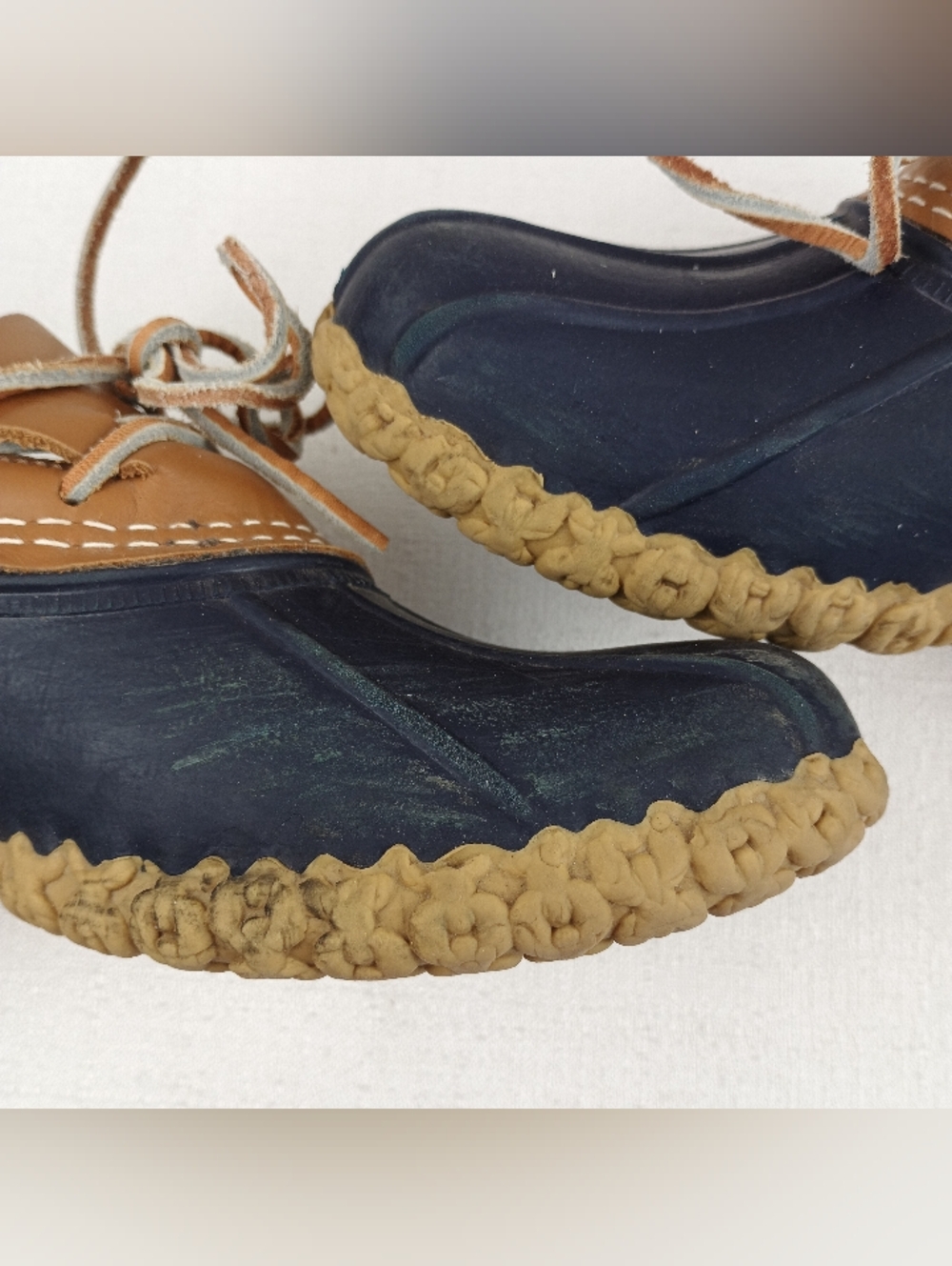 L.L. Bean tan leather &blue rubber low ankle gumshoe duck boot womens sz. 7M - Picture 7 of 15